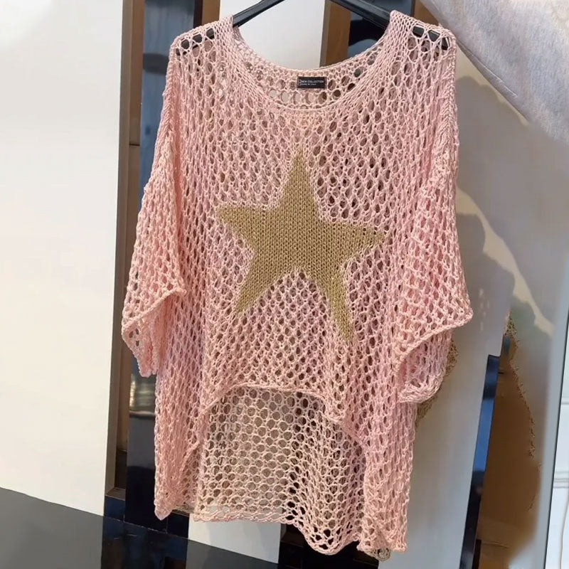 ⏰50% Rabatt💥Women's Fashion Round Neck Crochet Knit Fishnet Top