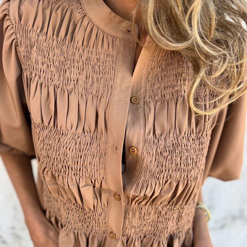 💖 New Year Hot Sale💖Women’s Casual Pleated Round-neck Button Shirt