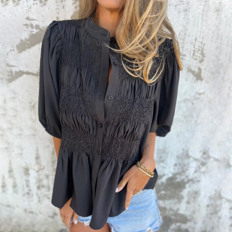 💖 New Year Hot Sale💖Women’s Casual Pleated Round-neck Button Shirt