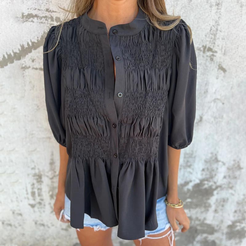 💖 New Year Hot Sale💖Women’s Casual Pleated Round-neck Button Shirt