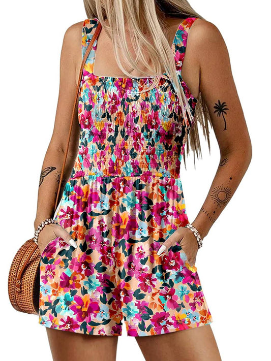 ⏰Hot Sale 50% Off💃Women's Summer Square Neck Sleeveless Loose Casual Short Smocked Romper✨
