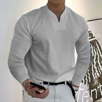 Oferta de verano-49 % OFF🔥 ---Camiseta de algodón de manga larga de color sólido para hombre con bolsillo