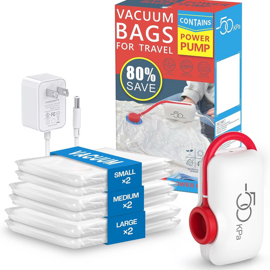 🧳 50% de descuento en HOT DEAL! Paquete de 6 bolsas de compresión para aspiradora eléctrica USB - almacenamiento de ahorro de espacio, sello herméal aire, reutiliz& Durable