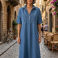 👗 ¡AHORA CON UN 50 % DE DESCUENTO! 👖 Vestido camisero midi informal de vaquero con bolsillos – Vaquero suave y corte holgado – Bolsillos prácticos, perfectos para el día a día – Cómodo y versátil ✨🌸