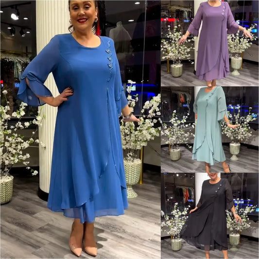 🎉HOT SALE - 50% OFF💕Women's Chiffon Solid Color Loose Dress