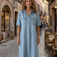 👗 ¡AHORA CON UN 50 % DE DESCUENTO! 👖 Vestido camisero midi informal de vaquero con bolsillos – Vaquero suave y corte holgado – Bolsillos prácticos, perfectos para el día a día – Cómodo y versátil ✨🌸