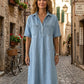 👗 ¡AHORA CON UN 50 % DE DESCUENTO! 👖 Vestido camisero midi informal de vaquero con bolsillos – Vaquero suave y corte holgado – Bolsillos prácticos, perfectos para el día a día – Cómodo y versátil ✨🌸