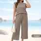 Conjunto de 2 piezas de top sin mangas y pantalones de pierna ancha para mujer