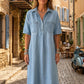 👗 ¡AHORA CON UN 50 % DE DESCUENTO! 👖 Vestido camisero midi informal de vaquero con bolsillos – Vaquero suave y corte holgado – Bolsillos prácticos, perfectos para el día a día – Cómodo y versátil ✨🌸
