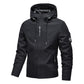 🔥50% DE DESCUENTO🔥Chaqueta con capucha para hombre, color liso, impermeable, cortavientos, con cordón y cremallera