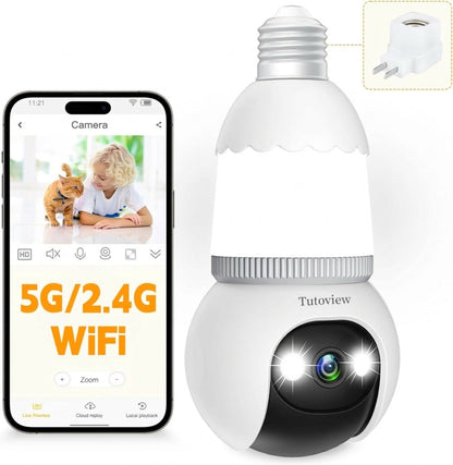 Cámara de Seguridad Tipo Foco 4MP WiFi Doble Banda con Visión Nocturna para Exterior e Interior