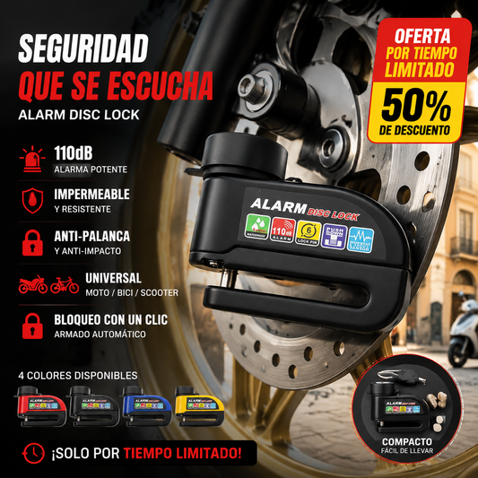 Candado de Disco para Moto con Alarma Sonora, Uso Rudo e Impermeable