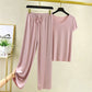 Camiseta de manga corta suave y cómoda de seda helada, pantalones sueltos de pierna ancha，conjunto de dos piezas