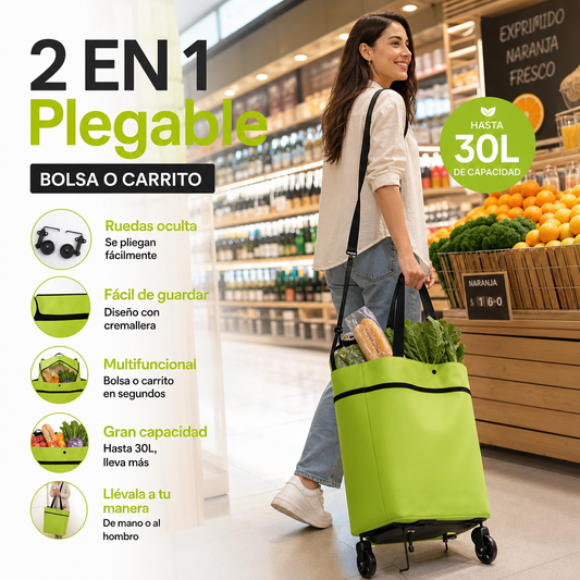 🛒🔥 ¡50% DE DESCUENTO! Carro de la compra plegable 2 en 1 – Práctico, ligero y resistente – Perfecto para la compra diaria, el mercado o el hogar 🥰✨