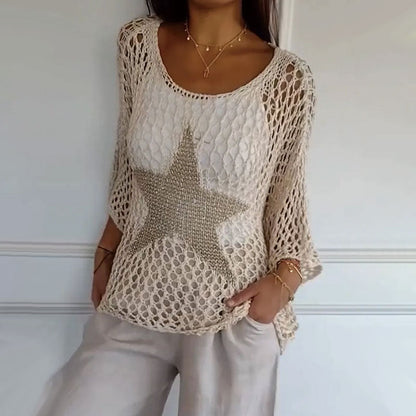 ⏰50% Rabatt💥Women's Fashion Round Neck Crochet Knit Fishnet Top