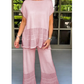 💕50% de descuento💕Conjunto de dos piezas de manga corta y pantalón de color liso para mujer
