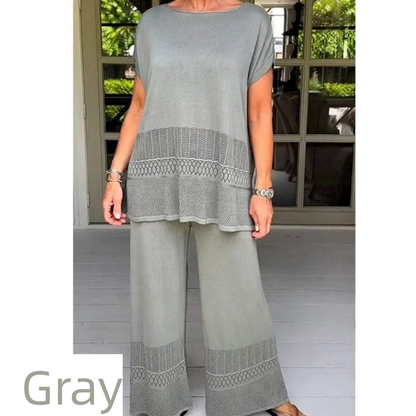 💕50% de descuento💕Conjunto de dos piezas de manga corta y pantalón de color liso para mujer