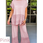 💕50% de descuento💕Conjunto de dos piezas de manga corta y pantalón de color liso para mujer