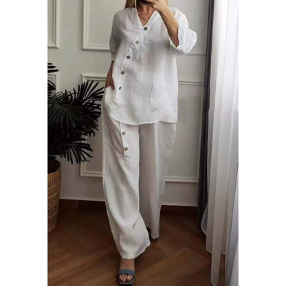 💥Ofertas especiales de verano: 50 % de descuento💥Conjunto de dos piezas informal y holgado para mujer con elegantes adornos de botones