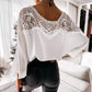 Women's Autumn 3/4 Sleeves Sexy Lace Sewn Elegant Vintage Style Blouse.