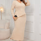 Women's Elegant Irregular Hem Long Sleeve and Wrap-hip Skirt Suit