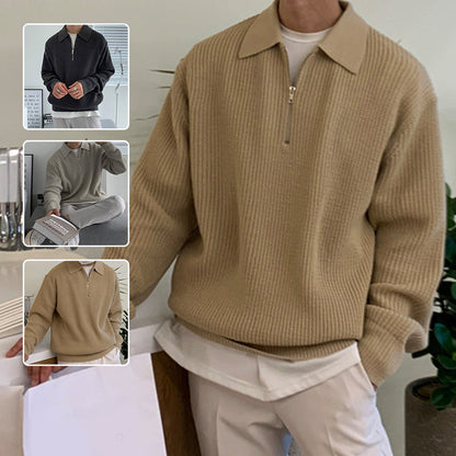 Men's Casual Solid Color Loose Fit Half-Zip Sweater