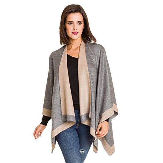 Women's Elegant Color Block Poncho Wrap for Fall & Winter