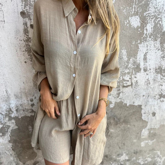 🎉LAST DAY SALE 49% OFF✨Women's Casual Long Sleeve Shirt & Shorts Two-Piece Set