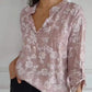 Women's Floral Print Long Sleeve Blouse with Sequin Pocket