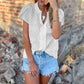 Women's V-Neck Embroidery Hollow Short Sleeve Shirt