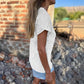 Women's V-Neck Embroidery Hollow Short Sleeve Shirt