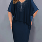 🌸Ofertas especiales de verano 2026💐Vestido tipo capa con cuello en V y pedrería, con capa superpuesta de gasa