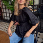 Women's Black Backless Tie-Waist Blouse