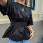 Women's Black Backless Tie-Waist Blouse