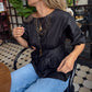 Women's Black Backless Tie-Waist Blouse