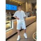 Solid Color Casual Loose Smocked Short Sleeve Top & Drawstring Shorts 2-Piece Set for Summer