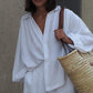 Women's Casual Loose Lapel Tops ＆ Shorts Two-Piece Set