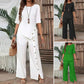 Conjunto de dos piezas para mujer: top con dobladillo irregular y pantalones de pierna ancha