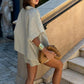 Women’s Button-Down Shirt & Shorts Set with Stripe Print