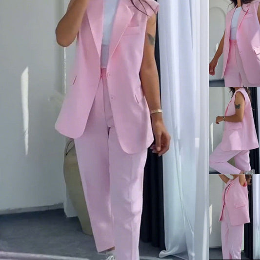 🎁Summer Hot Sale 50% OFF⏳💖Women’s Stylish Sleeveless Blazer & High-Waisted Pants Set
