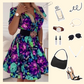 Floral Print V-Neck Mini Dress for Women