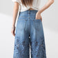💖2025 Summer HOT SALE 50% OFF💖 Women's High-Waisted Blue Denim Wide-Leg Pants (Hollow-out Lace Panels)🌸👖