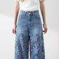 💖2025 Summer HOT SALE 50% OFF💖 Women's High-Waisted Blue Denim Wide-Leg Pants (Hollow-out Lace Panels)🌸👖