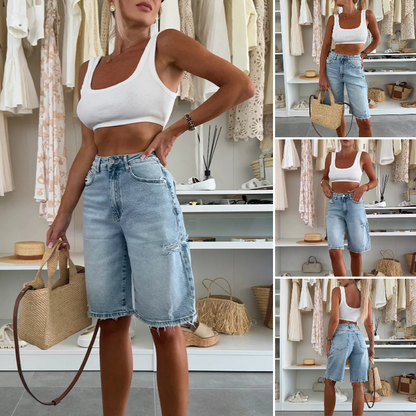👖Retro Destroyed Denim Midi Pants