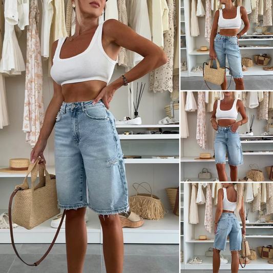 👖Retro Destroyed Denim Midi Pants