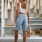 👖Retro Destroyed Denim Midi Pants