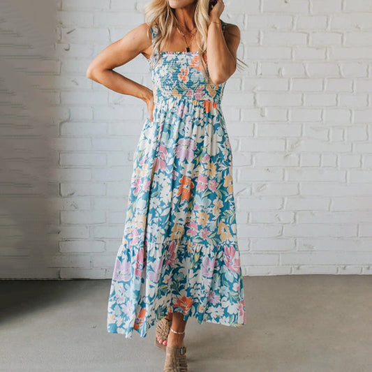 ⏳Time-limited Special⏰Women's Floral Print Strap Flowy Dress