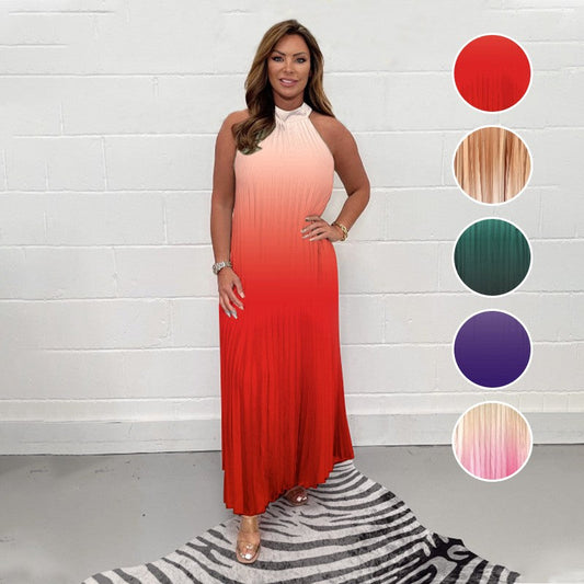 Vestido plisado degradado con cuello halter