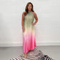 Vestido plisado degradado con cuello halter