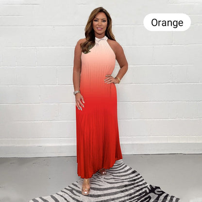 Vestido plisado degradado con cuello halter